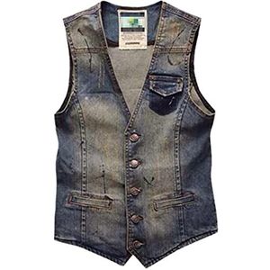 Heren Plus Size Denim Vest Jeans Cowboy Vintage Casual Mouwloos Gaten Vest Jas Overjas, Zoals getoond, XXL
