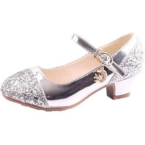 FaLkin Kinderschoenen, elegant, antislip, zachte bodem, jurk, schoenen, prinsessenschoenen, bruiloftsschoenen, vrijetijdsschoenen, ballerina's, kledingschoenen, zilver, 34 EU