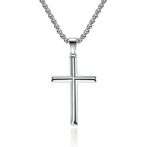 AOOF Halsketting met kruis, zilveren roestvrij stalen ketting lengte 59,7 cm, ketting met kruis beste voor religieuze gelovige, koppels zilver