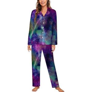 Thunder Galaxy Print Lange Mouw Pyjama Sets voor Vrouwen Klassieke Nachtkleding Nachtkleding Zachte Pjs Lounge Sets