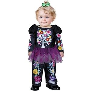 FIESTAS GUIRCA Skeletkostuum met bloemen voor baby's, meisjes, Halloween-kostuum, 18-24 maanden