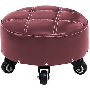 Rolstoel lage kruk, ronde kruk met wielen Comfortabele ronde lage kruk met wielen, lederen lage kruk for pedicure en vloerwerk Kinderkruk Woonkamer Kruk,(Grijs 33CM X 18CM) (Color : Bruin)