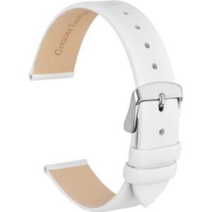 Jeniko Echt Lederen Horlogeband 8mm 10mm 12mm 14mm 16mm 18mm 20mm Armband For Dames Roestvrijstalen Gesp Vervangende Band (Color : White-Silver, Size : 20mm)