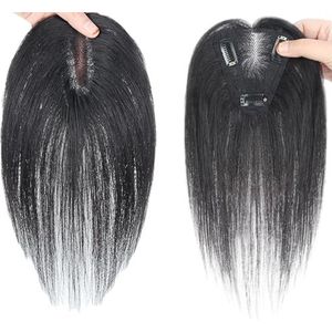 100% Echte Mensenhaar Toppers Natuurlijke Zwarte Toupee for Vrouwen, 9 * 10cm Basis Haarextensies, Clip In Top Wiglets Haarstukken for Haaruitval/Dun Haar/Grijs Haar