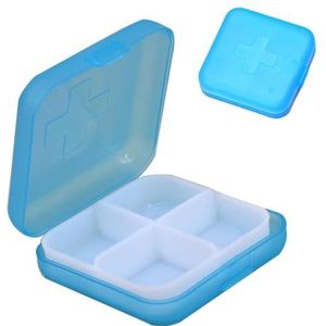Vierkante pillenorganizer, dagelijkse pillendoos organizer - medicijnorganisator, reispillenorganizer, ringetui met vier compartimenten voor visolie, reizen, medicijnen, medicijnen