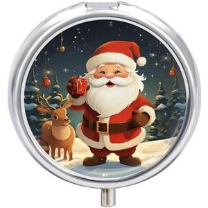 3 Compartiment Kleine Pillendoos Reizen Geneeskunde Pil Organizer met Spiegel Vochtbestendige Pillen Case Kerst Kerstman Draagbare Pocket Geneeskunde Organizer Ronde Vitamine Organizer Box