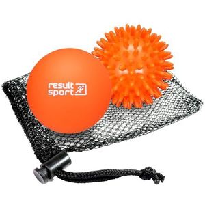 ResultSport Lacrossebal en Stekelige massagebal, 2-pak, triggerpoint massage bal voor rug, Myofasciale verlichting, oefenbal, Spike Physio Pilates-ballen (Oranje)