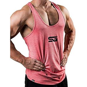 Satire Gym® - Fitness Stringer Tanktop voor heren, sneldrogende en functionele sportkleding voor heren, bodybuilding stringer & training tanktop, rood gemêleerd, S