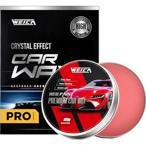 WEICA Autowas rood massief voor rode auto's, carnauba-autowasset, reiniger, autowas, krasbestendig, keramische coating, 180 g, met wasspons en handdoek, rood