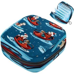MUOOUM Kerst Kerstman Slee Patroon Maandverband Opbergtas Menstruatie Pad Tas Draagbare Menstruatie Cup Pouch met Rits voor Tiener Meisjes Vrouwen Dames