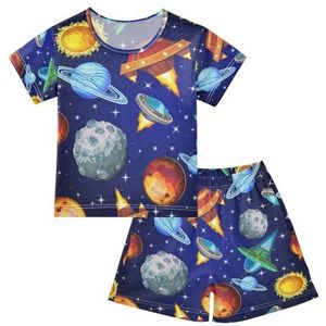 YOUJUNER Kinderpyjama set zonnestelsel universe planeet T-shirt met korte mouwen zomer nachtkleding pyjama lounge wear nachtkleding voor jongens meisjes kinderen, Meerkleurig, 12 jaar