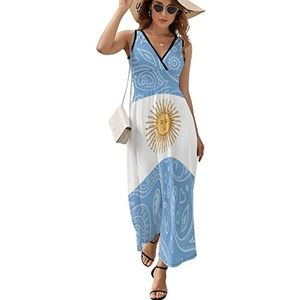 Paisley Argentinië Vlag Casual Maxi Jurk Voor Vrouwen V-hals Zomer Jurk Mouwloze Strandjurk XL