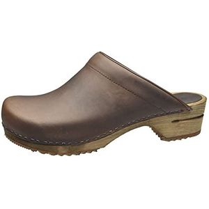 Sanita Christian Mule Clog | Original Handmade Wooden Leather Clog for Men | Sustainable sole | Donker bruin | 46 EU