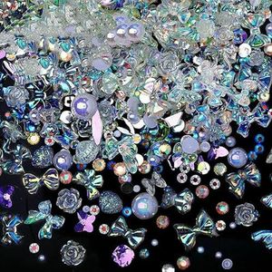 1 zak mix kleurrijke gelei doorzichtig lint strik nagelbedels hart parels bloem platte achterkant edelstenen onderdelen nail art manicure decoraties-A004