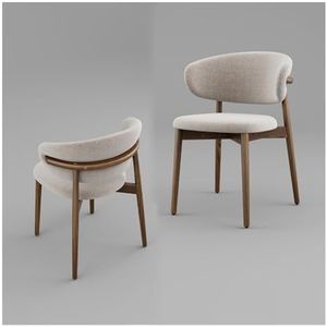 Eetkamerstoel van massief hout, set van 2, gebogen rugleuning, poten van natuurlijk hout, verstelbare poten, ergonomische stoel (zwart)(Walnut)