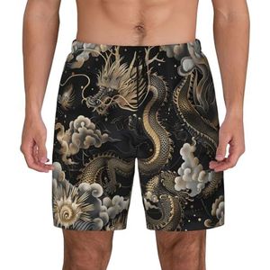 LKTPSKQRY Mannen Zwembroek Sneldrogende Zwembroek Strand Korte Zwarte Chinese Draak Badpak Met Zak, Zwart, M