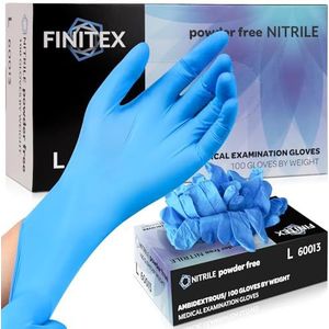 FINITEX Wegwerphandschoenen van nitril 100 stuks, multifunctionele levensmiddelenreiniging, medische gebieden, poedervrij en latexvrij, blauwe nitrilhandschoenen, 3,5mil, L