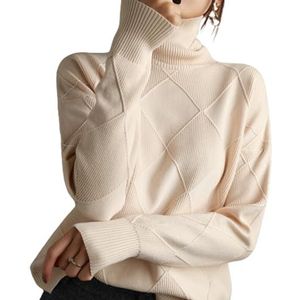 EsprAL Oversized warme trui van kasjmier-mix, gebreide trui met ronde hals, zachte bonttrui, retro trui