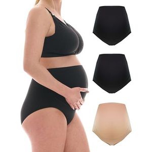 Herzmutter Zwangerschapsslip - Buikslip - voor Dames - Zwangerschap na Geboorte - Katoen mix - Zwart-Beige-Wit-Grijs-Roze - set van 1 & 3-5130 (M, Zwart/Zwart/Beige)