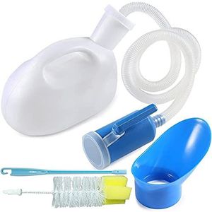 Urinezakken, 2 liter urinoirfles unisex met schroefdeksel en slang, lekvrij urinoir for mannen, draagbare urinefles for vrouwen met reinigingsborstel for bedlegerige personen en ouderen(White)