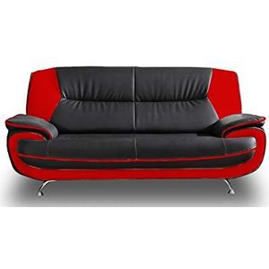 Sofa Set onyx set 3-2-1 bank set van kunstleer kleurkeuze (zwart-rood) 3-er 2-er 1-er