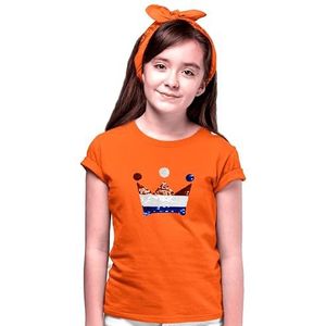 T-shirt kinderen Kroontje met Magic Sequence | Koningsdag Kleding Kinderen | Oranje (DE/NL/SE/PL, Numeriek, 128, Regular, Orange)