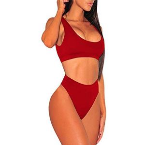 Viottiset bikiniset met hoge taille en top met ronde hals - tweedelige set, badkleding dames ,01 - Rood ,M