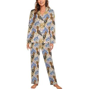 Kleurrijke Vogels En Bloemen Lange Mouw Pyjama Sets Voor Vrouwen Klassieke Nachtkleding Nachtkleding Zachte Pjs Lounge Sets