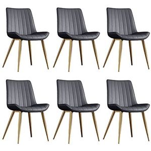 GEIRONV Gouden metalen benen dineren stoelen set van 6, Pu Lederen receptie stoel for keuken woonkamer slaapkamer appartement lounge stoel Eetstoelen (Color : Black)
