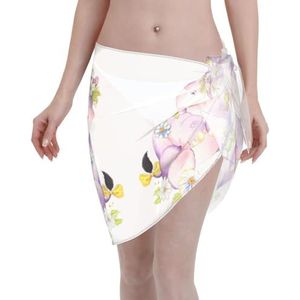 Vlinder- en nijlpaardprint, elegante strandwrap, bikini cover-up, badkleding jurk, voor vrouwen, perfect voor zwembad en resort, zwart, Zwart, one size