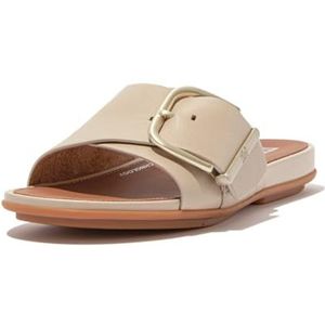 Fitflop - GRACIE MAXI-BUCKLE LEATHER SLIDES HM6 - beige, maat: 37 EU, steenbeige, 37 EU