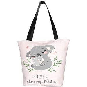 Schoudertas, canvas draagtas grote tas vrouwen casual handtas herbruikbare boodschappentassen, schattige koala moeder en baby, zoals afgebeeld, Eén maat