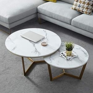 JLVAWIN Salontafel moderne ronde nestelende salontafel/bijzettafel/bijzettafel, voetstuk tafels sofa tafel voor woonkamer slaapkamer balkon wachtruimte tafels, witte nachtkastjes (maat: 80 cm+65 cm)