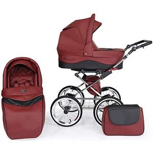 Baby kinderwagen Classic Buggy 3in1 autostoel reissysteem pasgeborenen vanaf de geboorte (2in1 zonder autostoel, Bourgondië & Zwart)