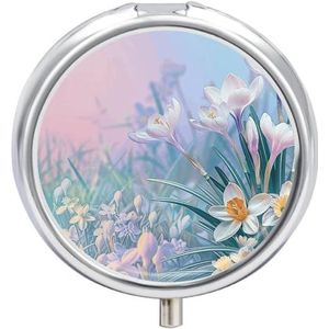 Blauw naar perzik gradiënt ronde pillendoos draagbare metalen pillendoosje 3 compartimenten kleine reizen pillenorganisator schattige vitamines houder organizer voor portemonnee zak