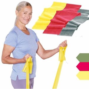 TheraBand 1,50 m set bundel, fitnessband, gymnastiekband, stretchband voor training van het hele lichaam, weerstandsband, trainingsbanden voor thuis, fitnessaccessoires, 100% latexvrij (geel, rood
