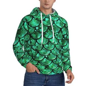 GUOLGP Groene Visschubben Print Mannen Hooded Pullover Mode Zachte Comfortabele Voor Winter Casual Dagelijkse Dragen, Zwart, XS