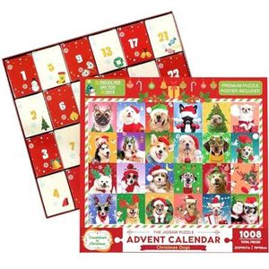 Kerst adventskalender 2023 - kerstpuzzel adventskalender | Leuke kerst hond adventskalender puzzel 1008 stuks | 24 dozen puzzel adventskalender countdown naar Kerstmis