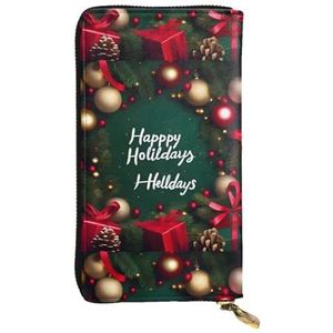 Happy Holidays Unisex lederen rits portemonnee cosmetische tas voor feest reizen vakantie geschenken, Zwart, Eén maat
