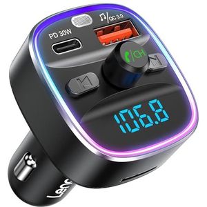 LENCENT Bluetooth 5.4 FM Transmitter, 48W Snellader Draadloze Bluetooth FM Zender Adapter met 30W Type-C PD + QC3.0, 7 Kleuren Licht voor Muziek, Handsfree, Ondersteuning USB & TF-Kaart, Siri, Google