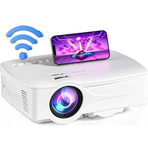 Draagbare draadloze projector voor laptop, computer, HDMI, resolutie 1080P, 120 inch, helderheid 7500 lm, trapeziumcorrectie, iOS/Android, thuisbioscoop (wit)