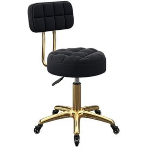 JAVPTAV Verstelbare draaikruk met wieltjes, rugleuning van 39 tot 50 cm hoogte, voor make-uptafel en schoonheidssalon, van metaal, titanium, goud, 5 klauwen met wielen (zwart)