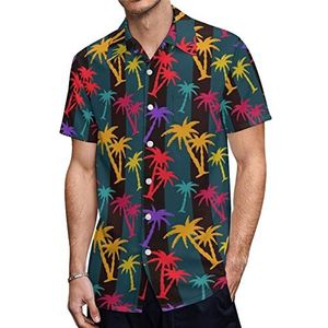 Tropische kokospalmbomen heren Hawaiiaanse shirts korte mouw casual shirt button down vakantie strand shirts L