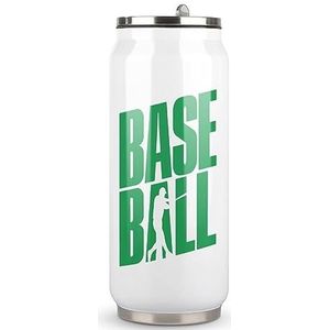 Base Ball Player grappige cola-mok met deksel en rietje, roestvrijstalen beker voor op reis, koffiekop voor warme koude dranken