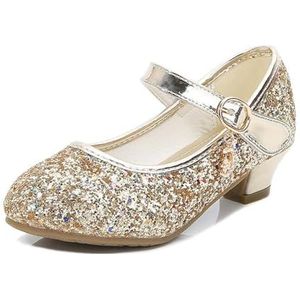 Glitter kinderdansschoenen meisjes hoge hakken kinderen leren schoenen meisjes bruiloft prinses leren schoenen rode pailletten student dansschoenen meisjes sandalen meisjes glitter schoenen, goud, 34