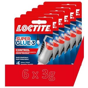 Super Glue 3 Control, Supersterke secondelijm met gecontroleerde doorstroming, universele lijm voor de meeste materialen, vloeibare lijm in een schokbestendige fles van 6 x 3 g