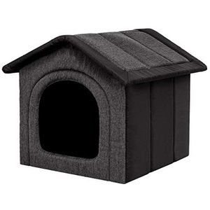 Hondenhuisje, hondenhok voor grote honden, kattenhuis, kattenmand, met uitneembaar dak, dierenhuis voor katten en honden, voor binnen en buiten, grafiet met zwart, 70 x 60 x 63 cm, R5 / XXL