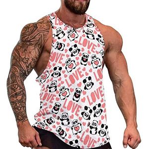 Panda Love Tanktop voor heren, mouwloos T-shirt, pullover, gymshirt, workout, zomer T-shirt