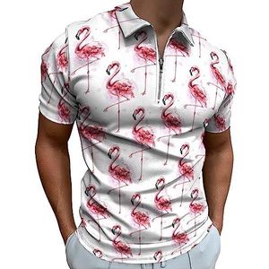 Aquarel Flamingo Polo Shirt voor Mannen Casual Rits Kraag T-shirts Golf Tops Slim Fit