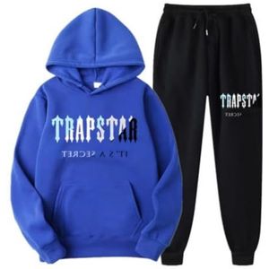 meec Trapstar Sportkleding, tweedelige set voor dames en heren, hoodie met letterprint en sportbroek, uniseks sportpak voor herfst en winter, E, M